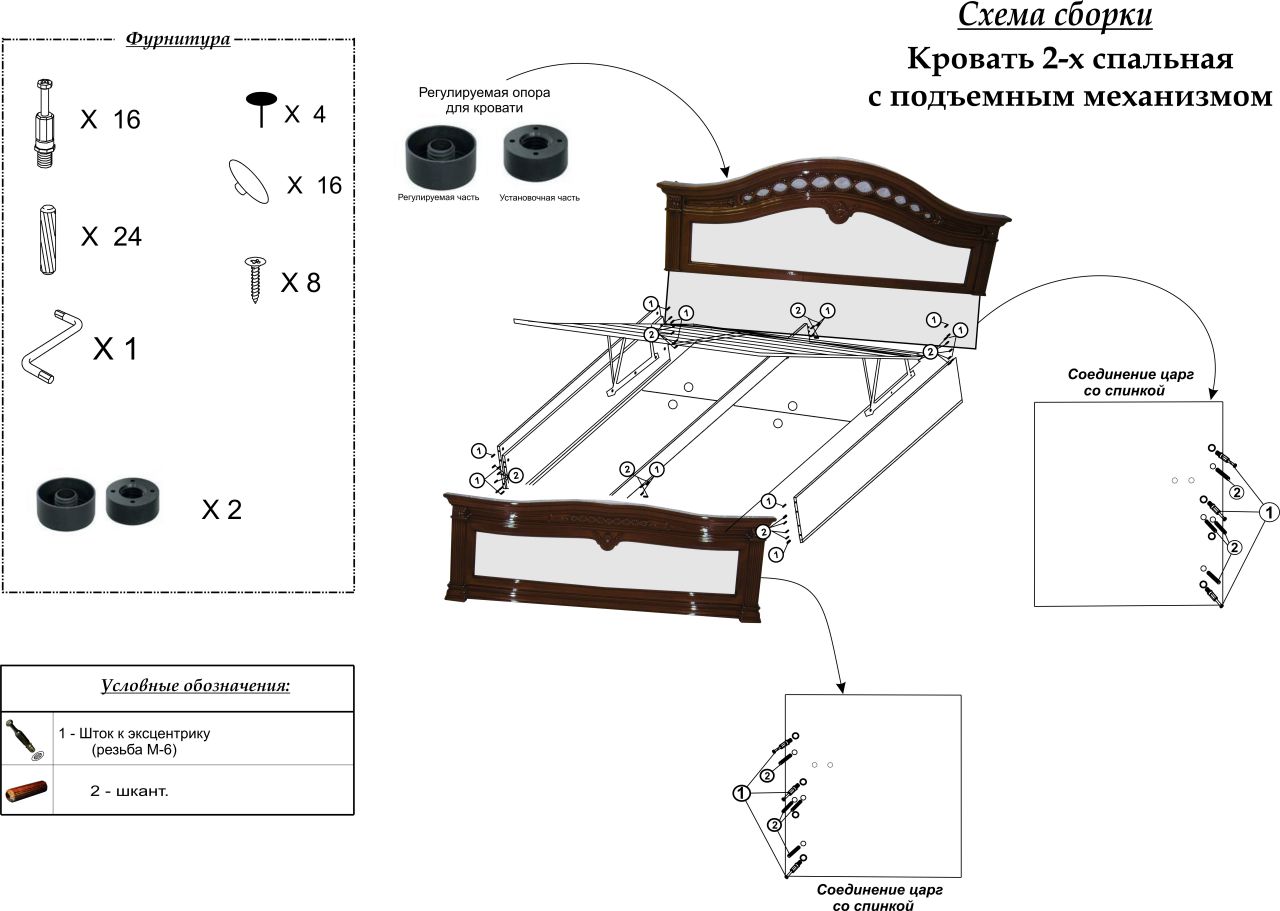 схема сборки кровати клеопатра
