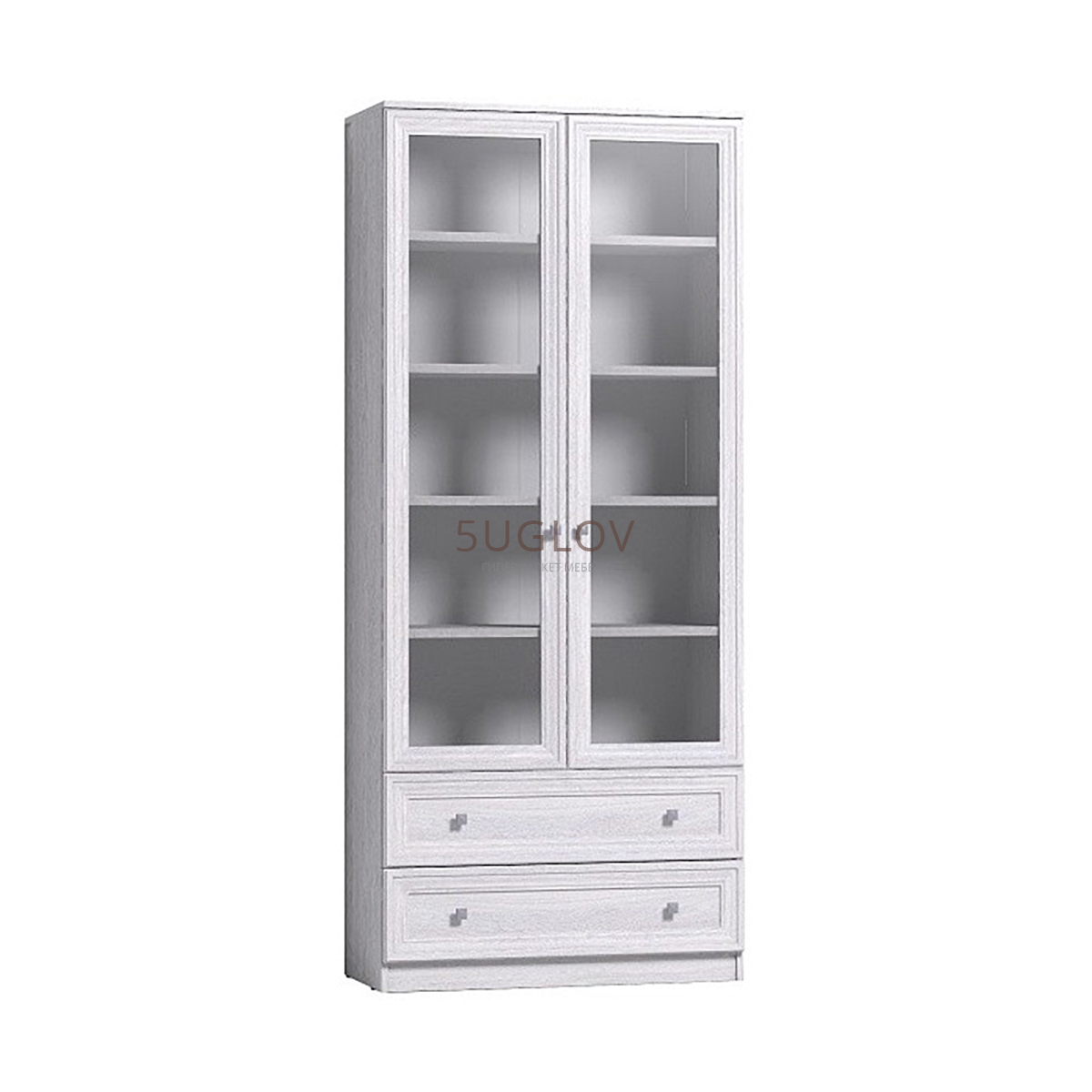 Книжный шкаф белого цвета со стеклянными дверцами